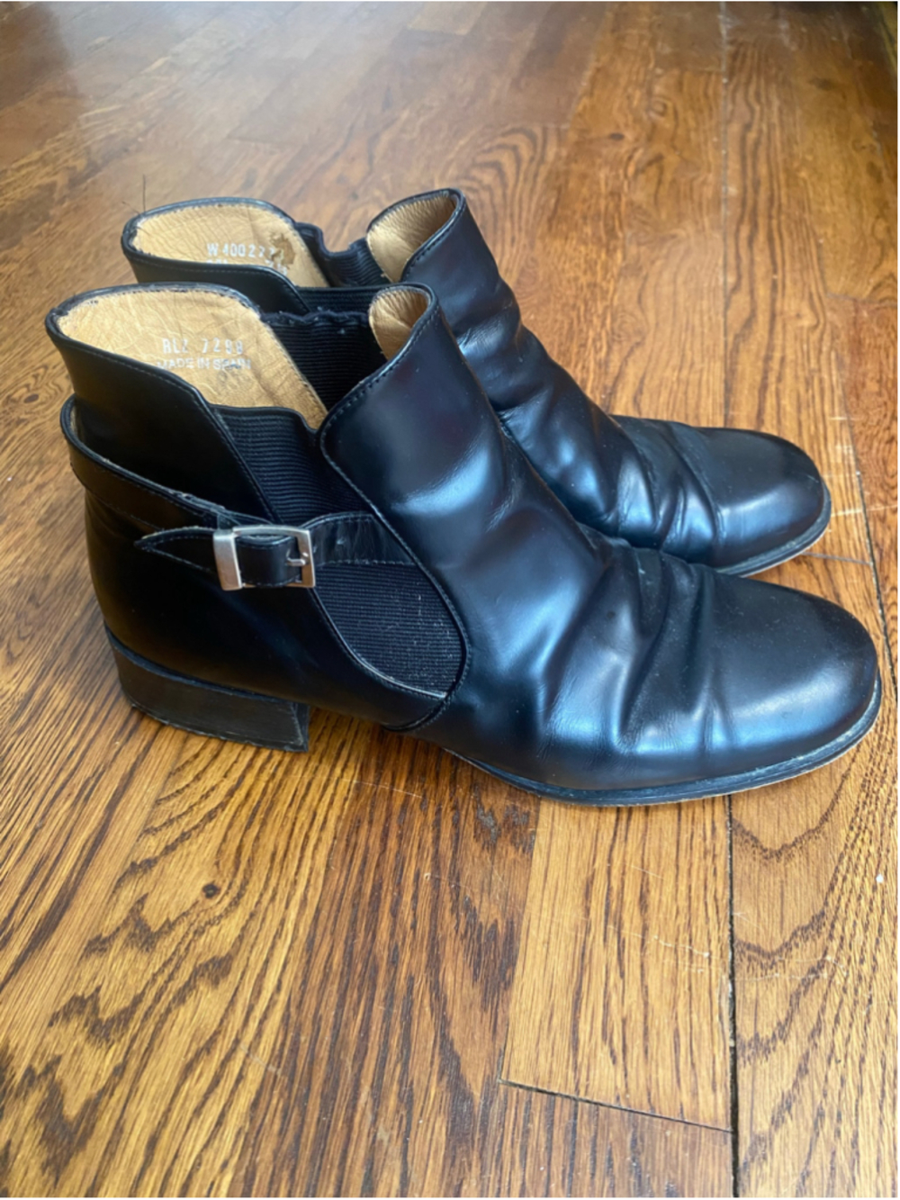 Vintage Ralph Lauren Black Leather Buckle Chelsea Ankle Boots Made Spain 7B 90s